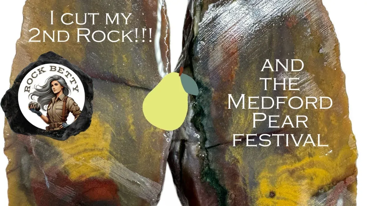I cut my second rock! I’m so excited! It’s beautiful! What is it? Red, green and yellow rock!